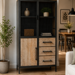 Alacena Industrial de Malla y Madera con 3 Cajones