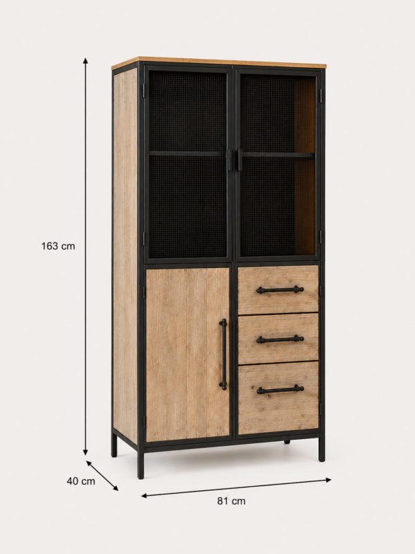 Alacena Industrial de Malla y Madera con 3 Cajones_8