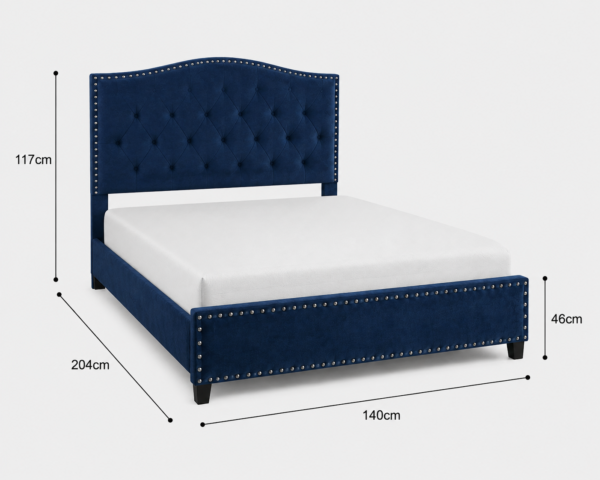 Cama Tapizada en Terciopelo Azul con Capitoné y Tachuelas_2