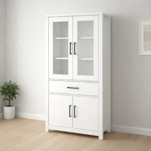 Aparador vitrina 4 puertas – Blanco Melamina